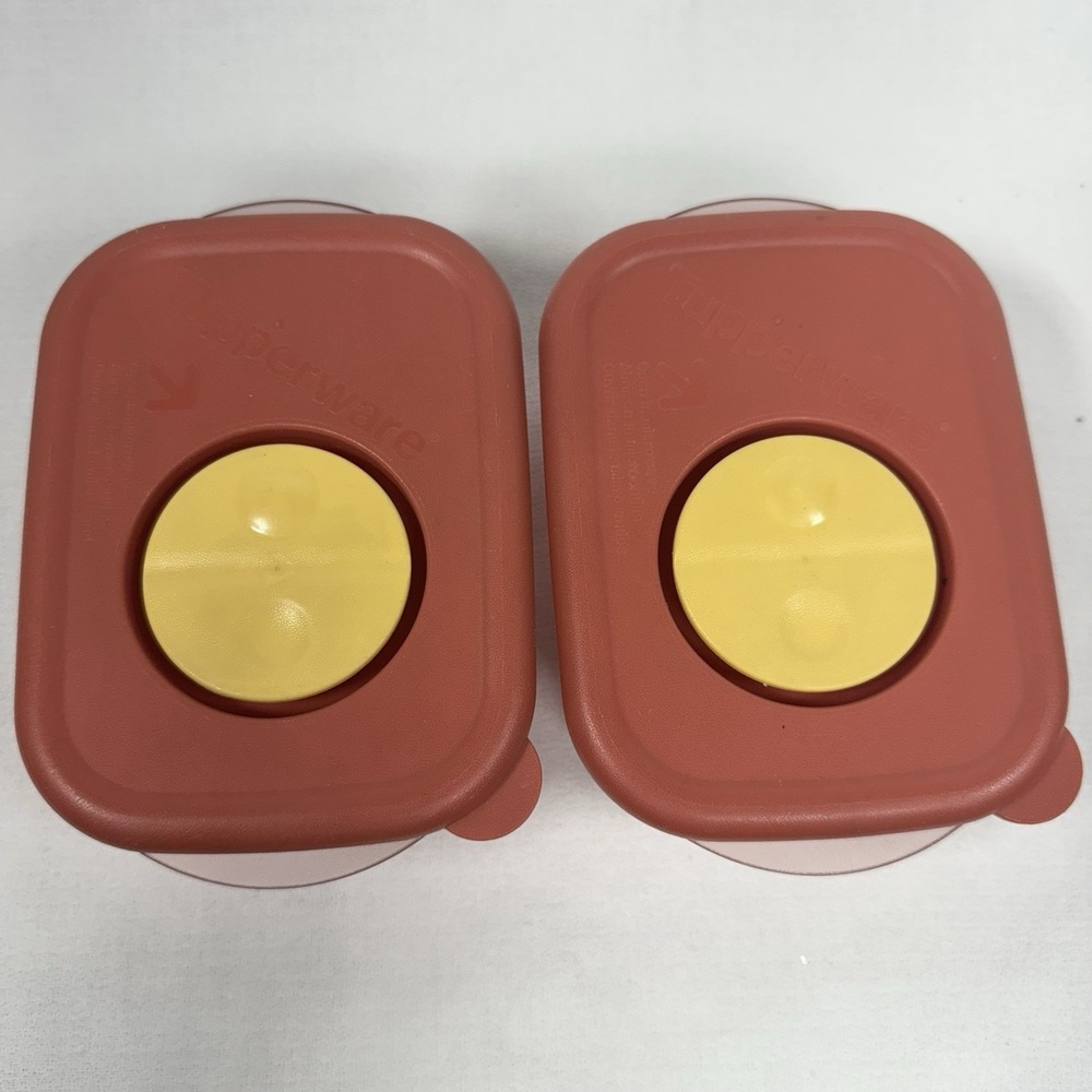 Set Of 5 Vintage Rock N Serve Tupperware Orange w Yellow Vent Lids - Picture 8 of 16